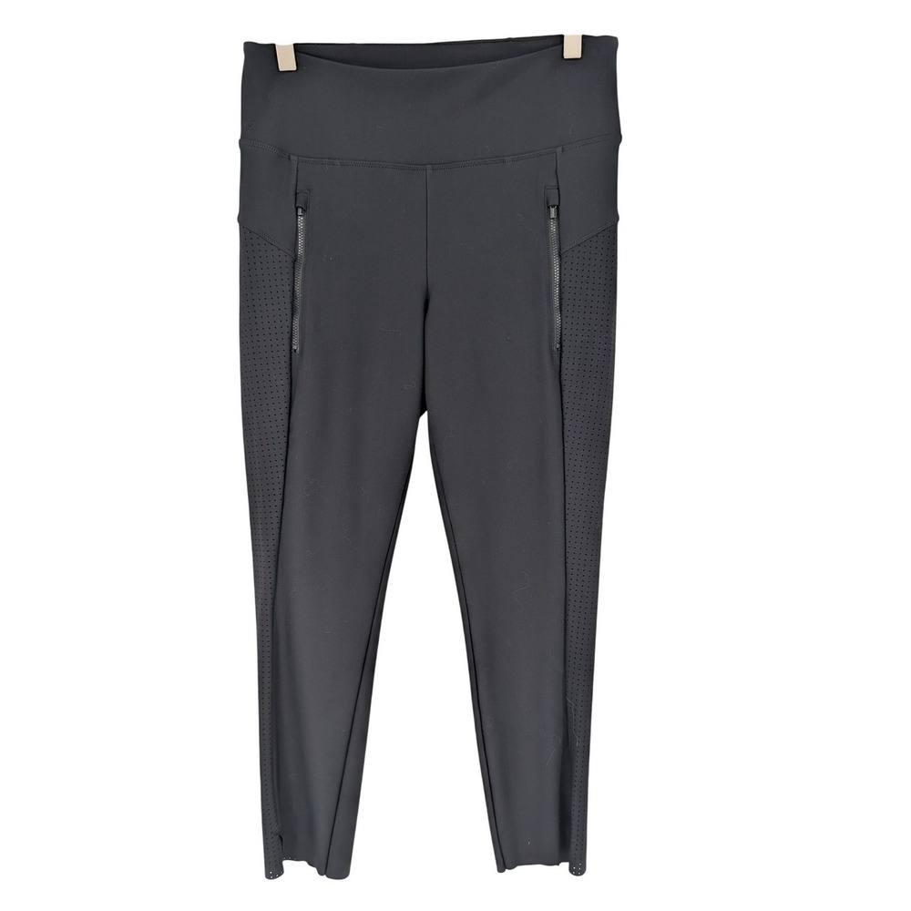 Athleta Stellar Crop Pant Perforated Leggings S Black Zipper Pockets Athleisure